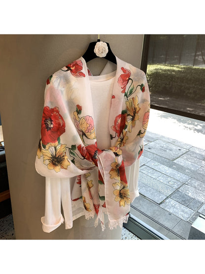 Scarvii - Floral Print Rectangular Layering Scarf