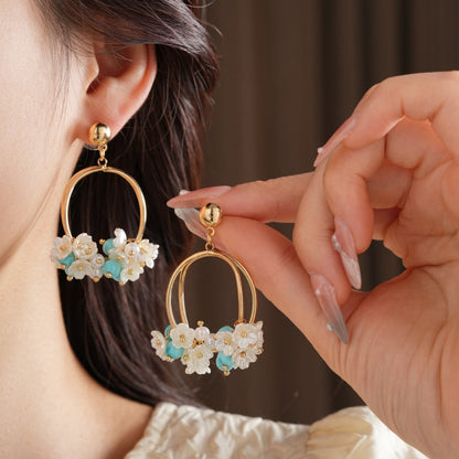 Earwish - Beige Floral Hoop Earrings - Romantic & Charming