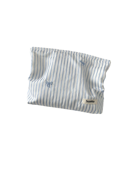 Cosbai – Blue Plaid & Bow Embroidered Cosmetic Bag