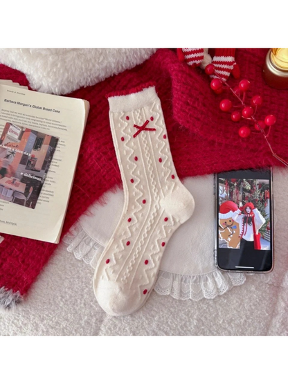 Rufia - Red and White Nordic Pattern Crew Socks