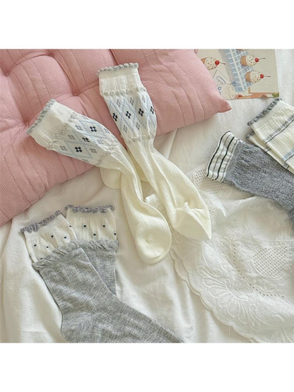 Rufia - Gray Tones Ruffle Crew Socks