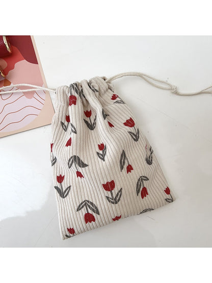 Cosbai mini portable floral drawstring pouch with vibrant flower pattern