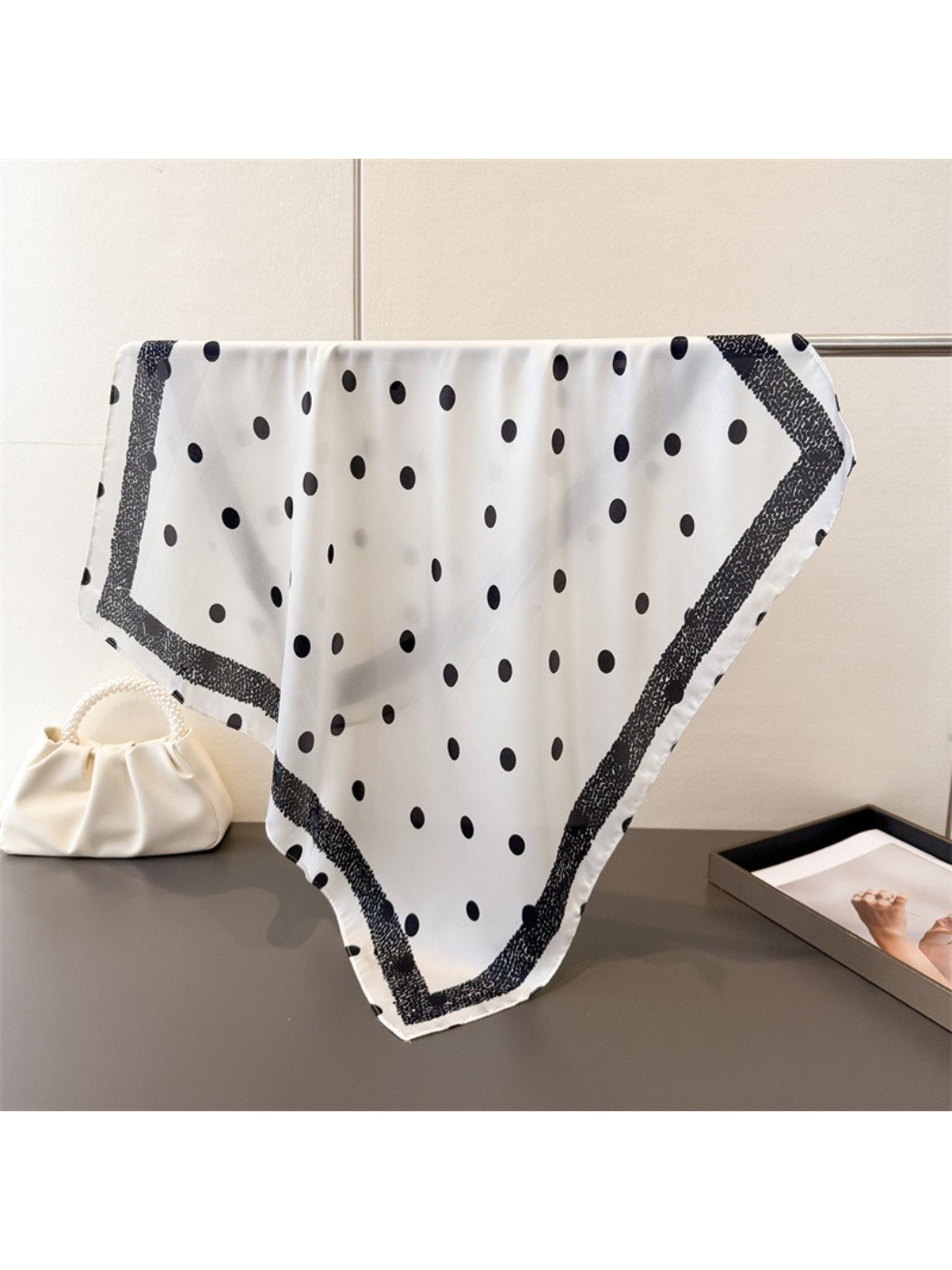 Scarvii Polka Dot Border Print Square Scarf
