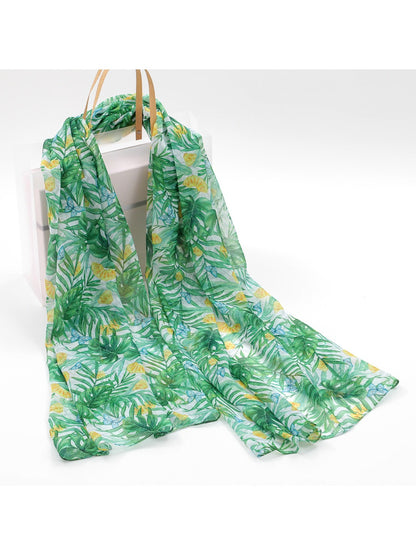 Scarvii - Green Tropical Leaf Print Scarf