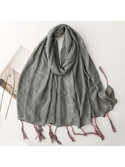 Scarvii - Light Crinkled Texture Tassel Edge Scarf