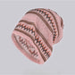 Side view of Haila hollow out knit vintage slouchy beanie in beige on white background