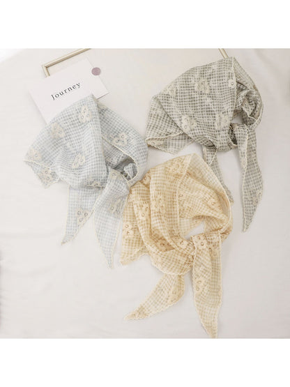 Scarvii - Grid Floral Lace Trim Triangle Bandana