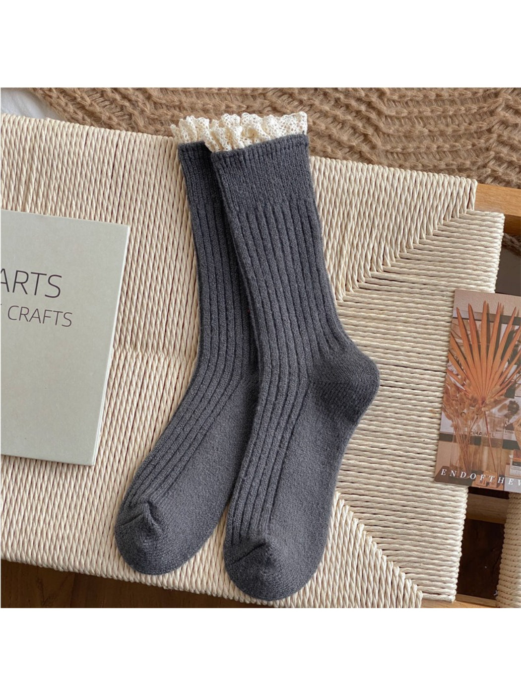 Rufia - Soft Ribbed Lace Edge Crew Socks product image 4