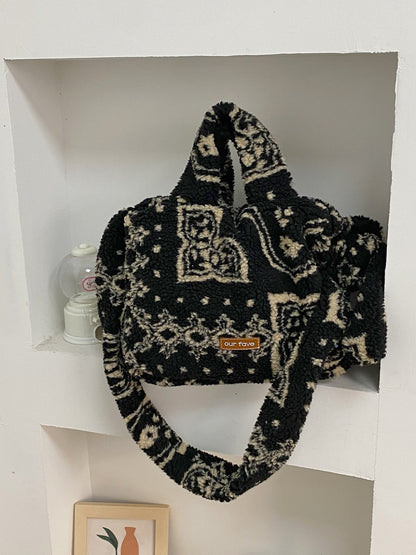 Cosbai – Vintage Polka Dot & Furry Crossbody Bag