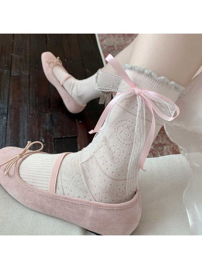 Rufia - Ribbon Bow Openwork Crew Socks