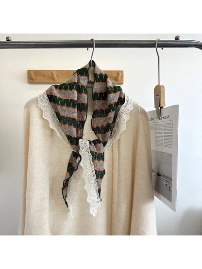 Scarvii - Geometric Stripe Openwork Knit Triangle Scarf