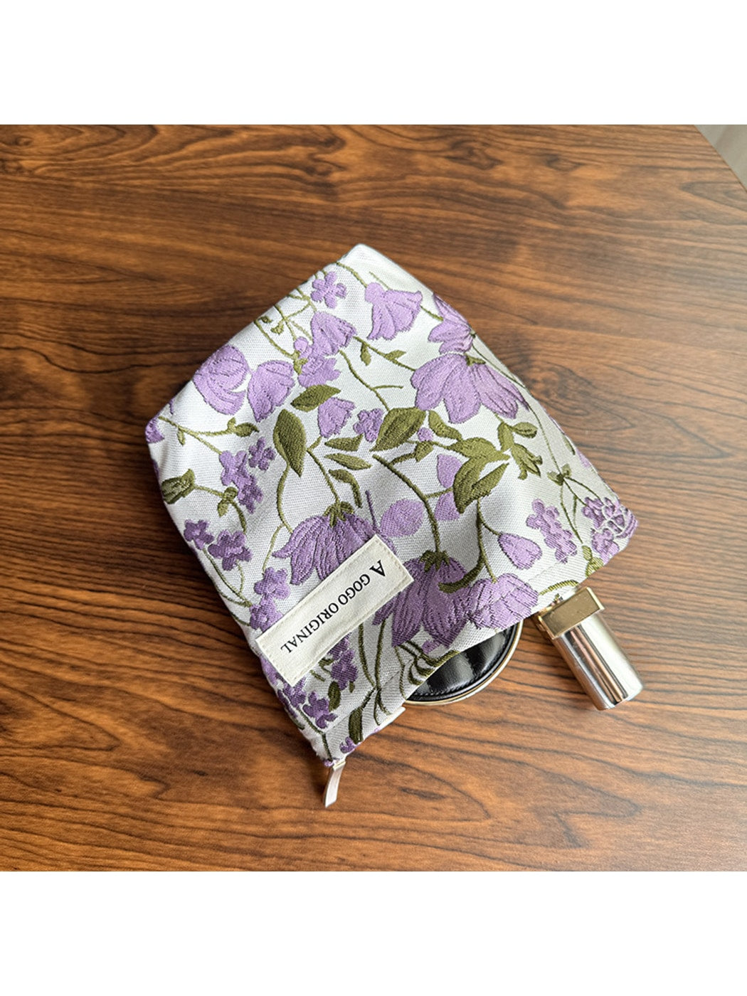 Cosbai - Purple Floral Zipper Cosmetic Organizer Bag