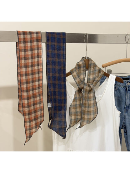 Scarvii - Printed Plaid Long Narrow Fashion Scarf
