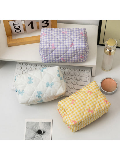 Cosbai - Bow Print Quilted Cosmetic Organizer Bag