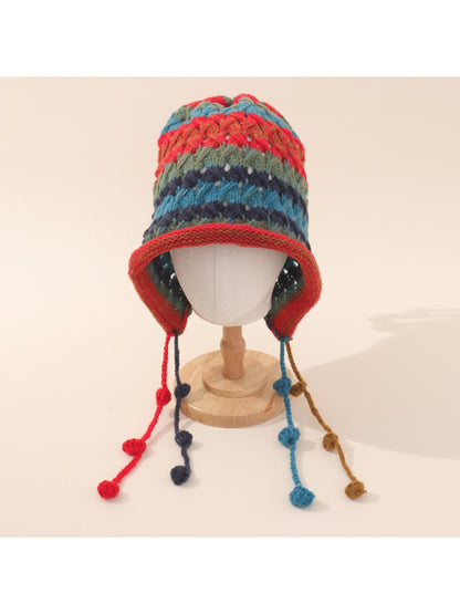 Haila - Multicolor Knit Tassel Earflap Beanie Hat