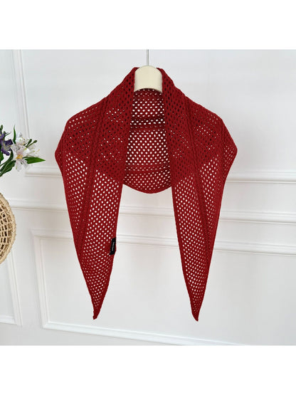 Scarvii - Openwork Mesh Knit Triangle Scarf