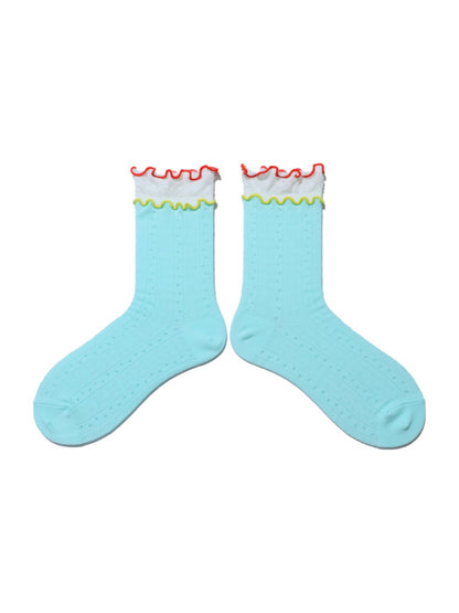 Rufia - Double-Layer Rainbow Colorblock Lace Ankle Socks