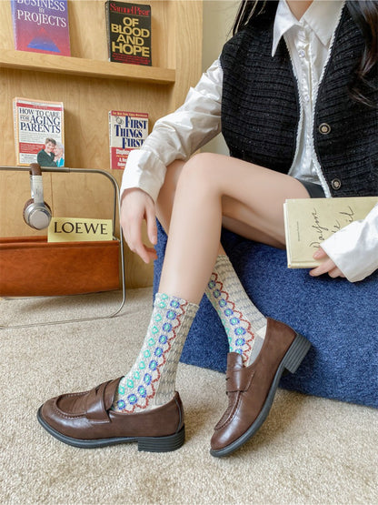 Rufia - Folk Knit Pattern Crew Socks
