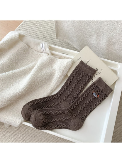 Rufia - Cute Dachshund Motif Knit Crew Socks