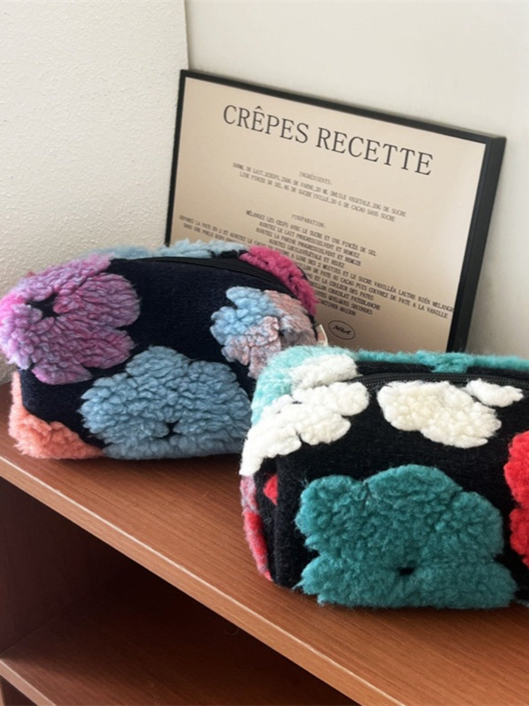 Cosbai - Large Capacity of Floral Tweed Zipper Makeup Bag