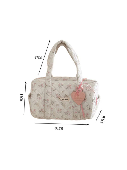 Cosbai Quilted Floral Duffle Bag with floral pattern and gold-tone zipper pull