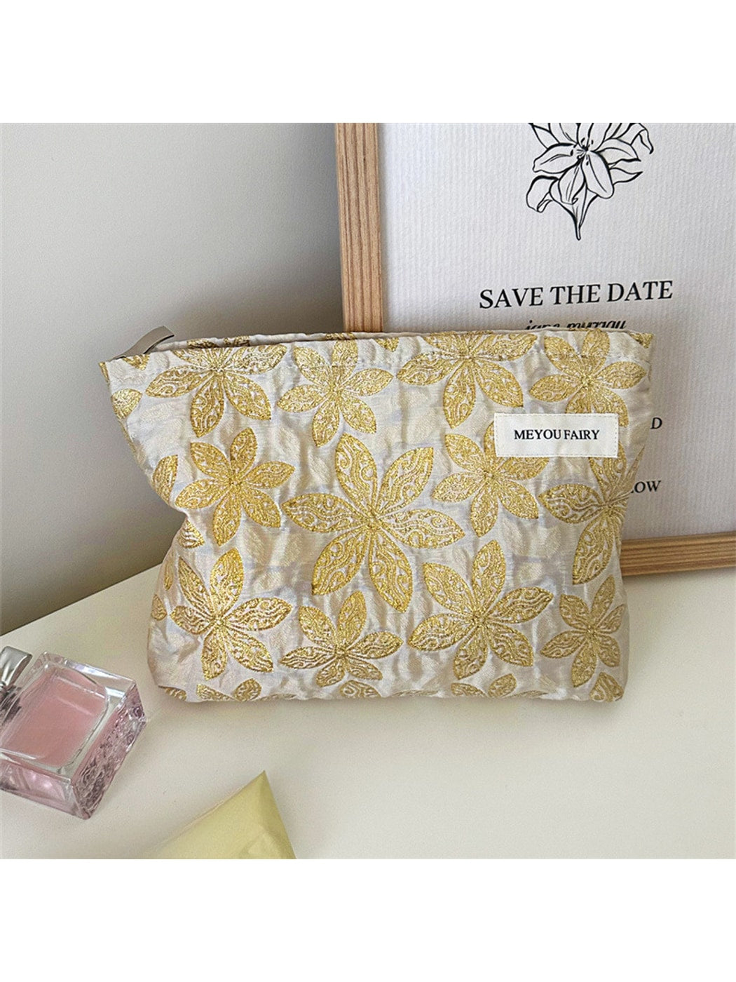 Cosbai - Elegant Floral Zippered Cosmetic Bag