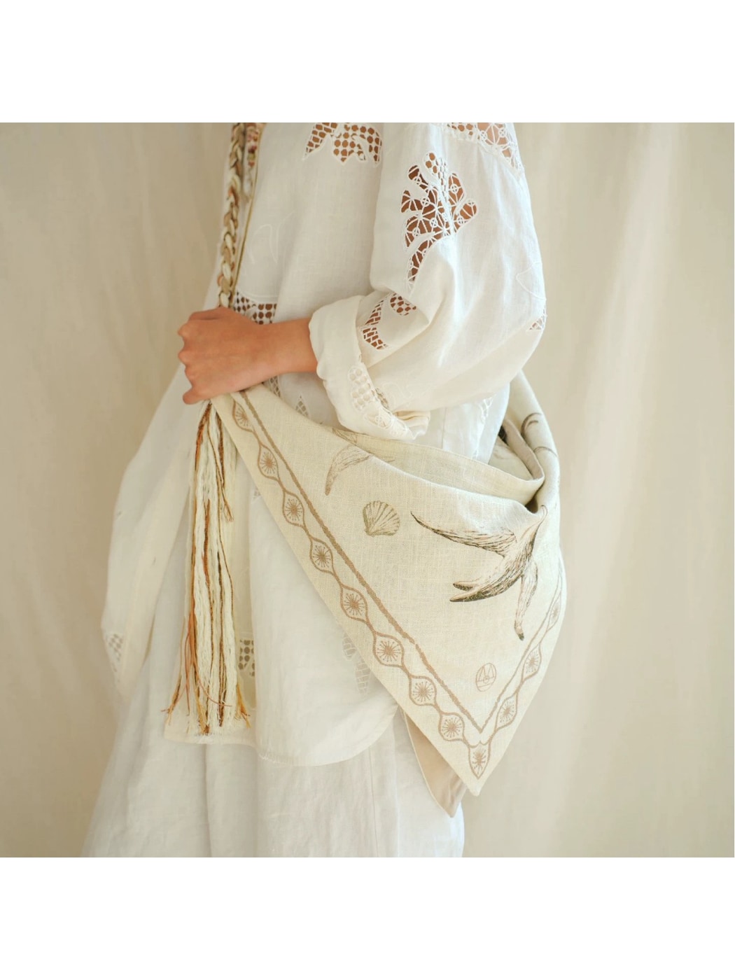 Cosbai - Bohemian Tassel Details Triangle Crossbody Bag