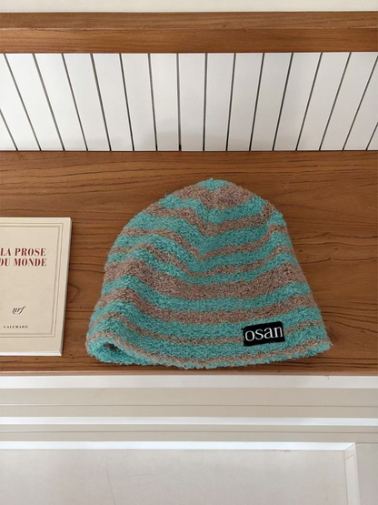 Haila - Fuzzy Textured Stripe Knit Beanie