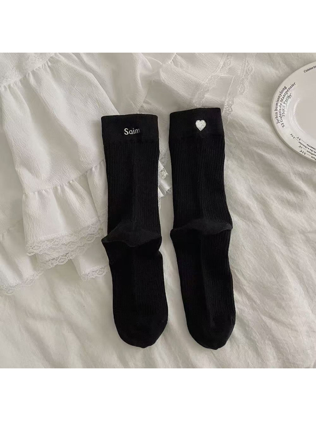 Rufia - Soft Rib Heart Detail Crew Socks