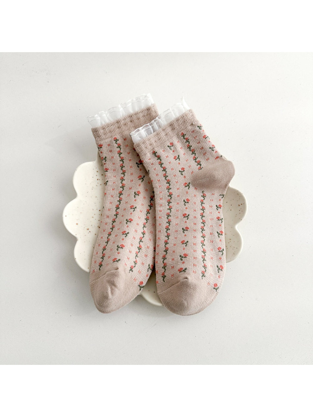 Rufia - Floral Knit Ruffle Cuff Crew Socks product image 5
