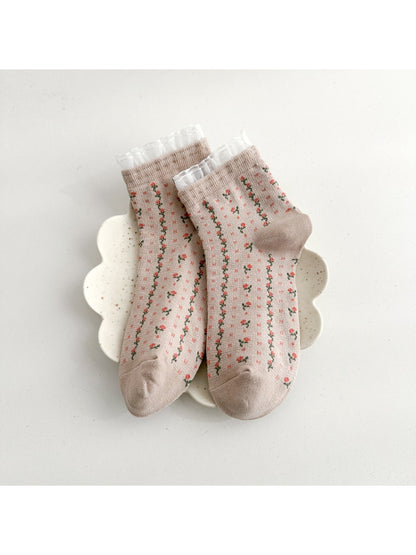 Rufia - Floral Knit Ruffle Cuff Crew Socks product image 5