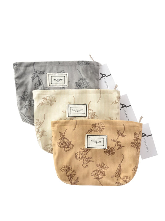 Cosbai - Floral Corduroy Portable Storage Bag