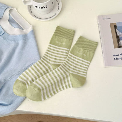 Rufia fine stripe crew socks folded neatly with visible stripe details