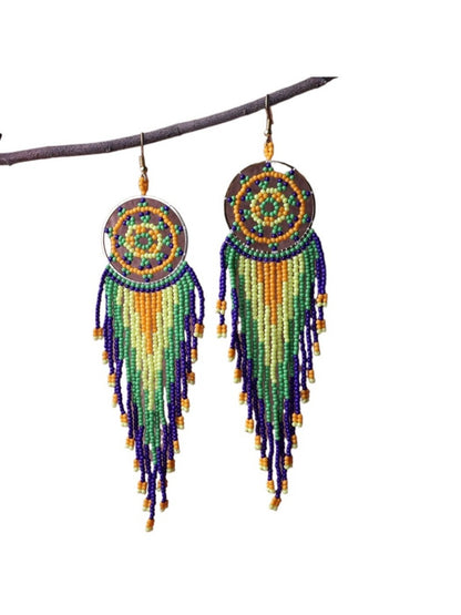 Earwish - Boho Colorful Beaded Fringe Earrings - Playful & Brightly
