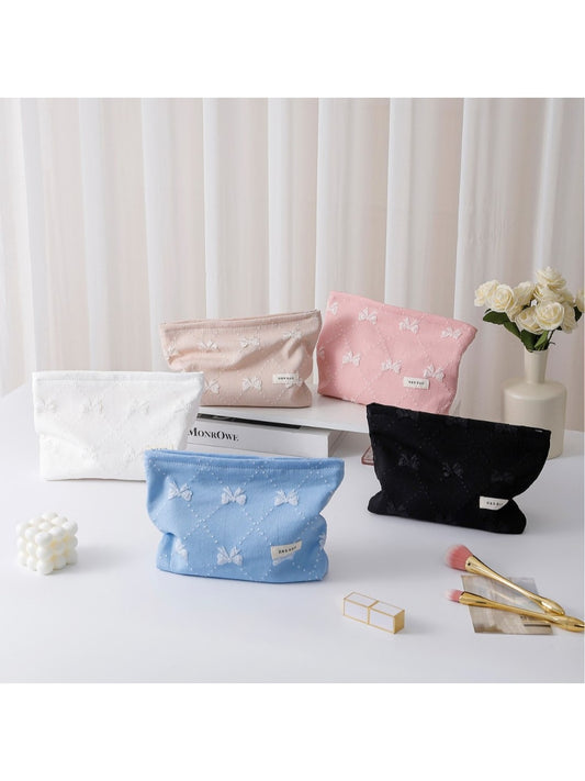 Cosbai - Embossed Bow Travel Makeup Storage Bag