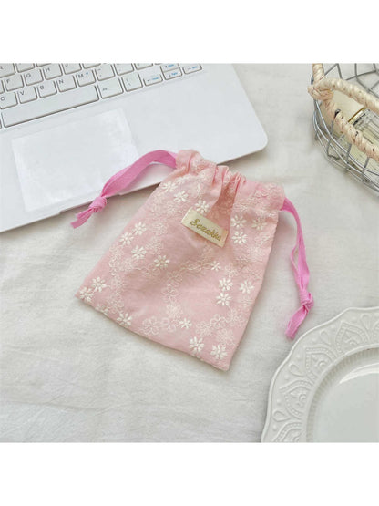 Cosbai floral lace drawstring pouch with floral lace pattern and gathered top