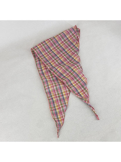 Scarvii Colour Check Bandana Scarf laid flat displaying full check design