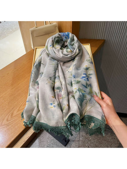 Scarvii - Muted Floral Print Summer Wrap Scarf