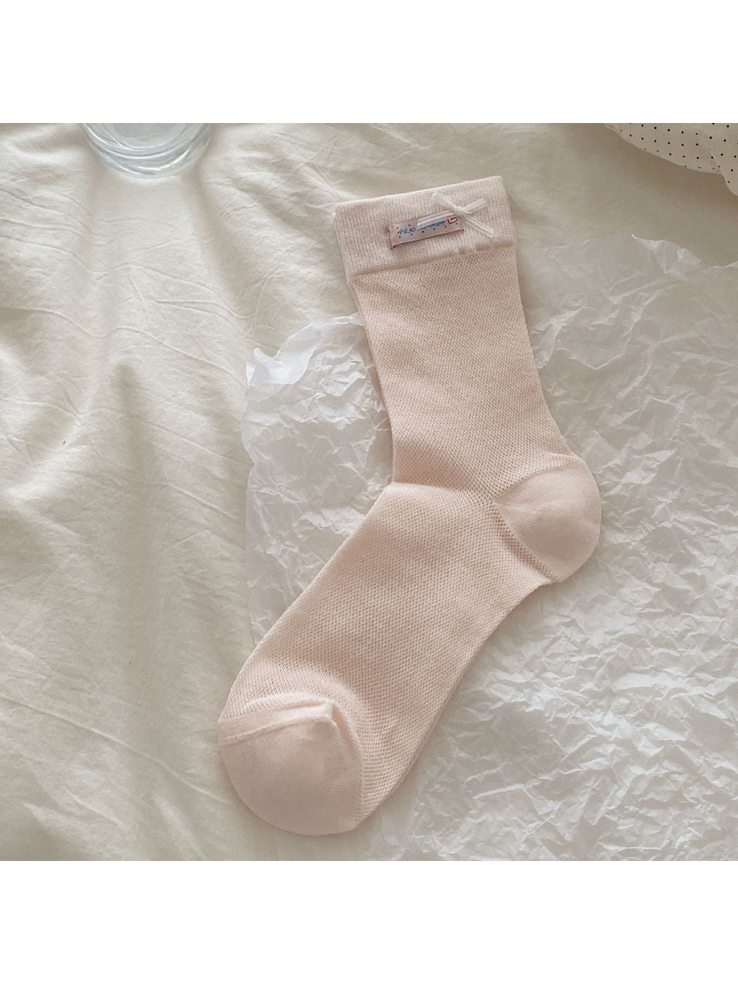 Rufia Ribbon Lace Mesh Crew Socks texture detail