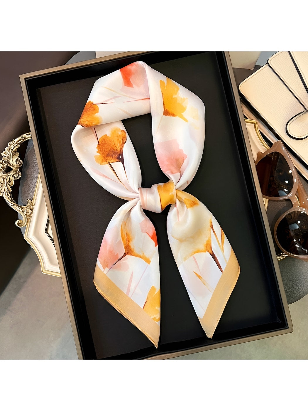 Scarvii - Watercolor Floral Neck Accent Square Scarf