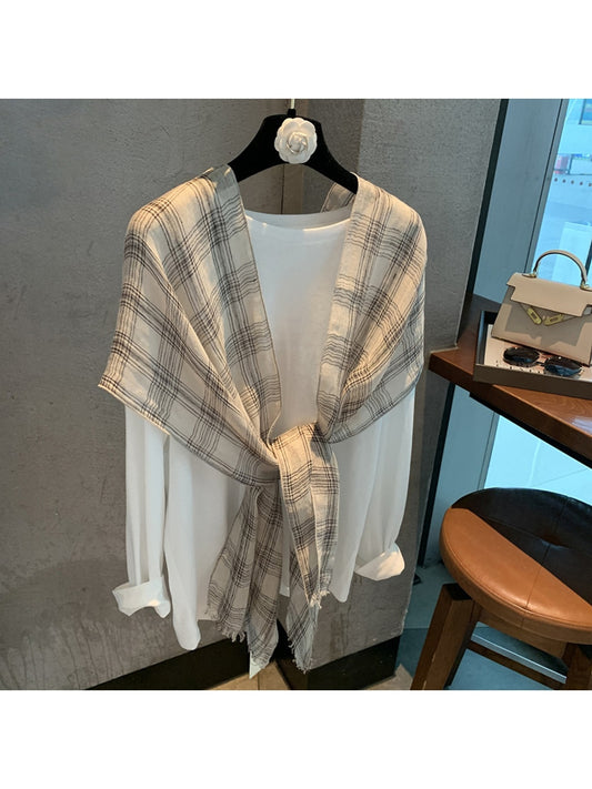 Scarvii - Vintage Gray Plaid Pattern Scarf