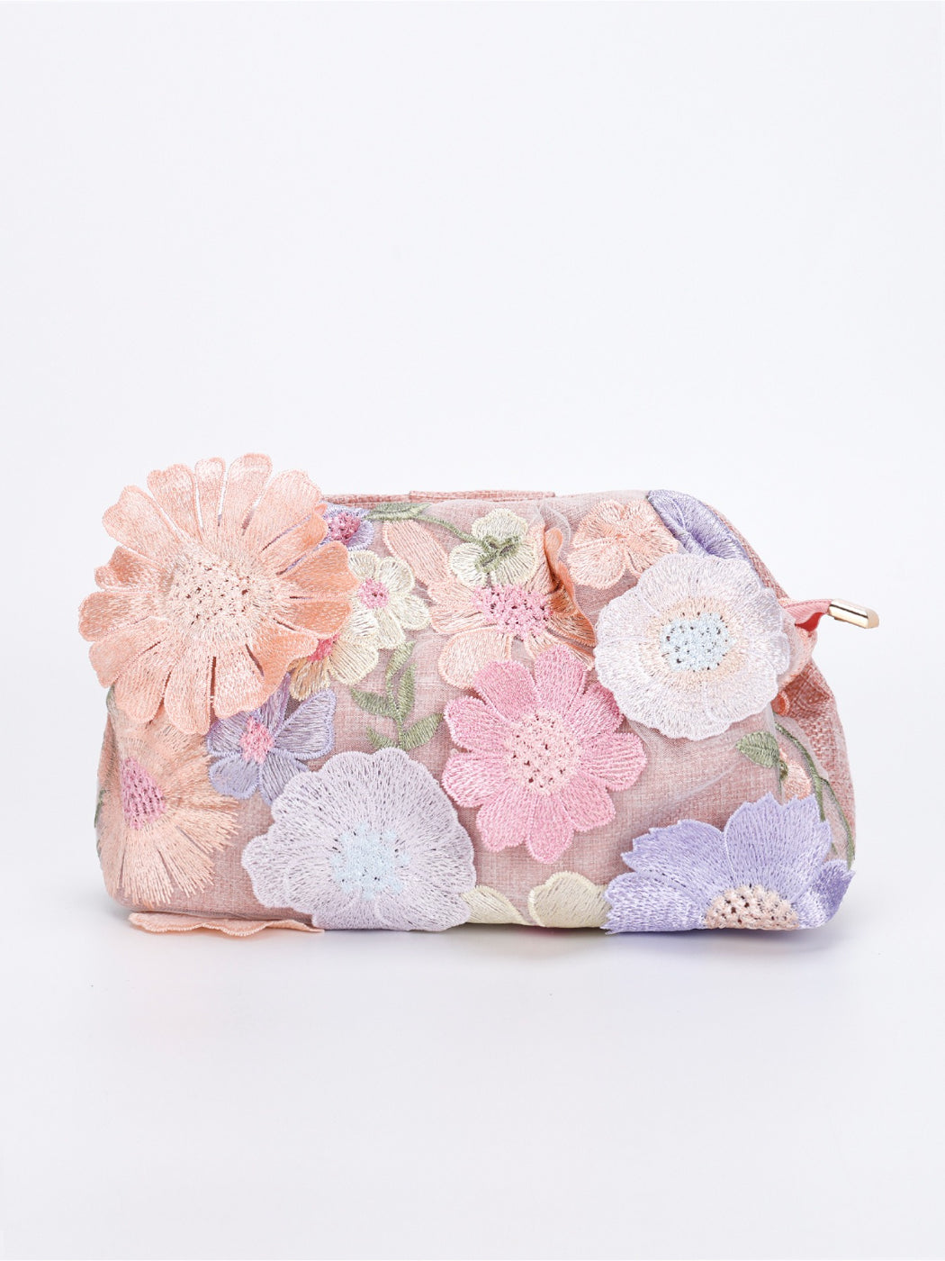 Cosbai floral sequin clutch bag with gold chain strap displayed separately