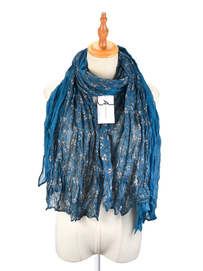 Scarvii - Lightweight Floral Pattern Ruched Scarf