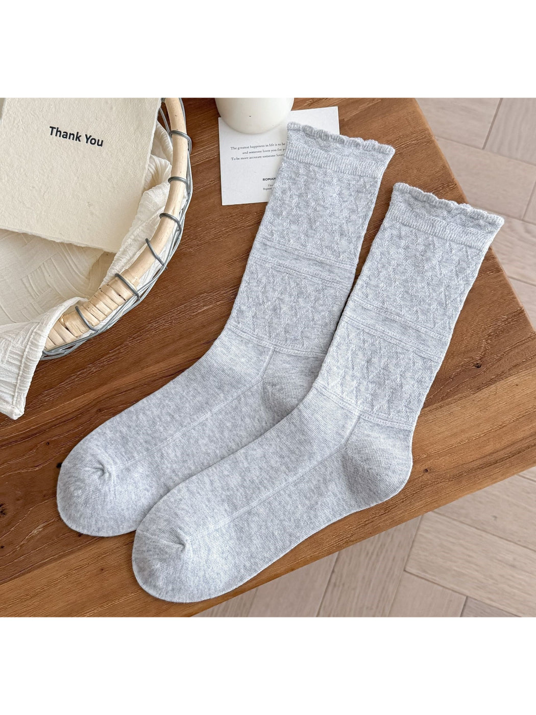 Rufia soft scallop knit socks in cream color displayed on a white background