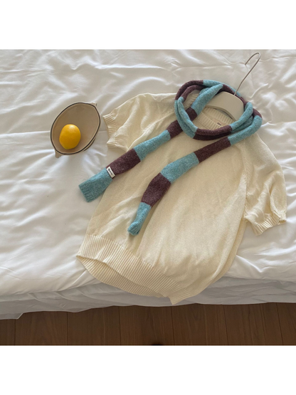 Scarvii - Color Block Knit Skinny Scarf