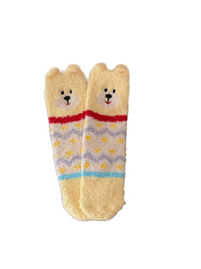 Rufia - Bear Face Zigzag Fuzzy Crew Socks