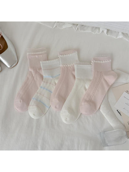 Rufia - Pastel Openwork Ruffle Crew Socks