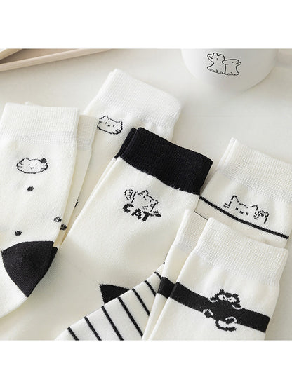 Rufia - Playful Cartoon Cat Theme Crew Socks