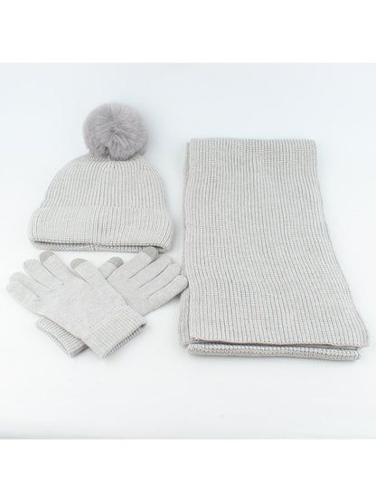 Haila - Solid Color Beanie Scarf Gloves Set
