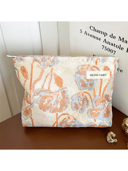 Side view of Cosbai Artistic Bloom Pattern Cosmetic Bag